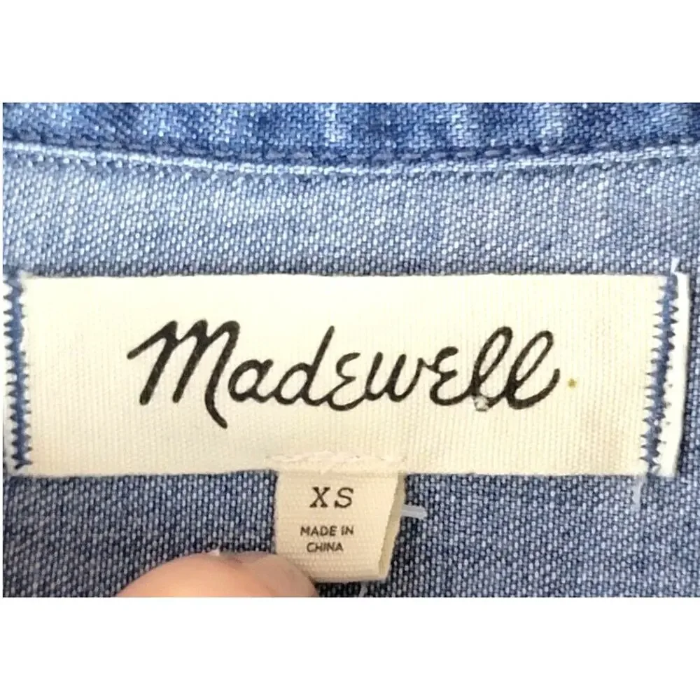 Madewell Denim Heart Tie Front Shirt XS NWT Cute Chambray - Picture 3 of 7